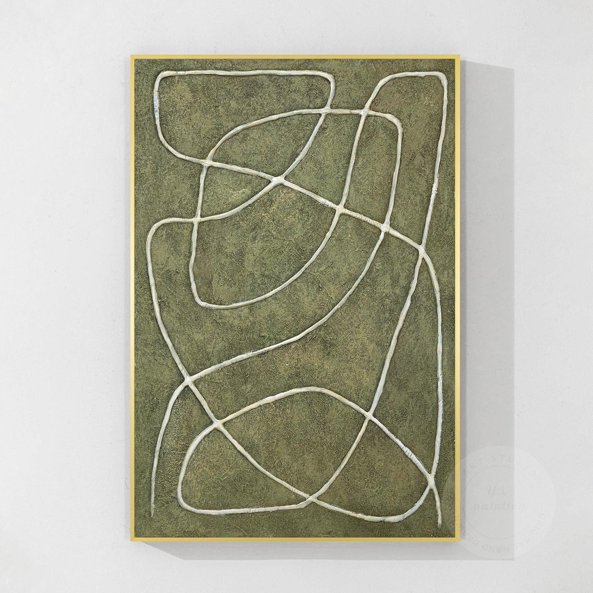 Sage Green Abstract Picasso Line Art – 3D Textured Canvas Painting, Minimalist W #9