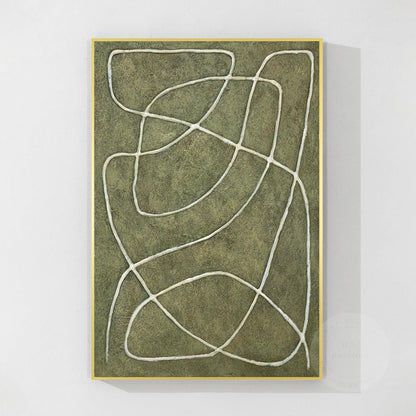 Sage Green Abstract Picasso Line Art – 3D Textured Canvas Painting, Minimalist W #9