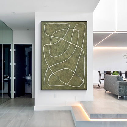 Sage Green Abstract Picasso Line Art – 3D Textured Canvas Painting, Minimalist W #1