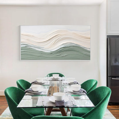 Sage Green Beige Ocean Waves Thick Textured Wall Art, Original Sea Abstract Hori #2