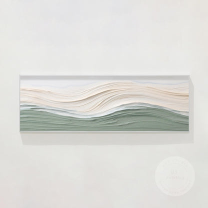 Sage Green Beige Ocean Waves Thick Textured Wall Art, Original Sea Abstract Hori #11