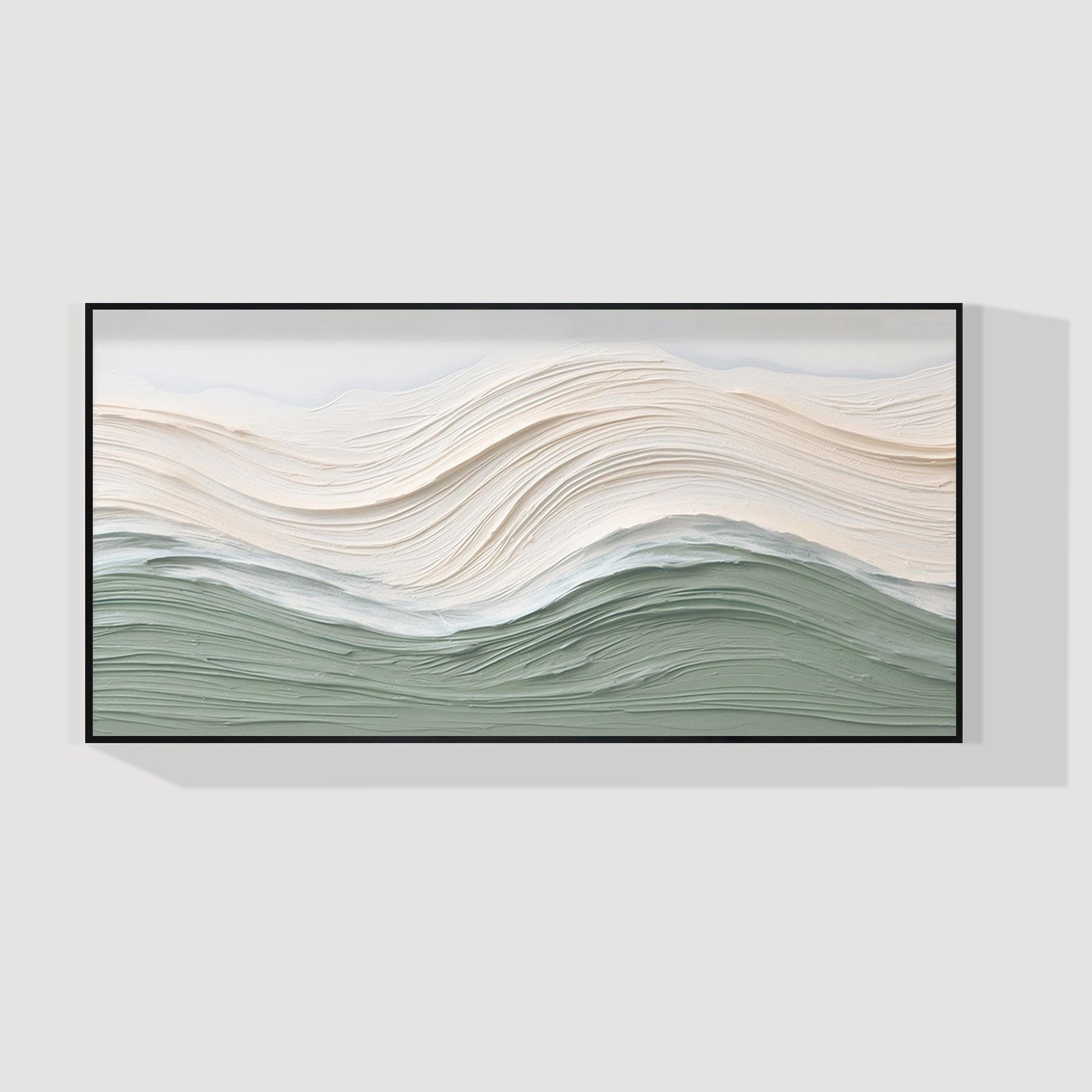 Sage Green Beige Ocean Waves Thick Textured Wall Art, Original Sea Abstract Hori #12