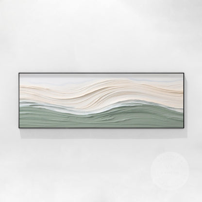 Sage Green Beige Ocean Waves Thick Textured Wall Art, Original Sea Abstract Hori #13