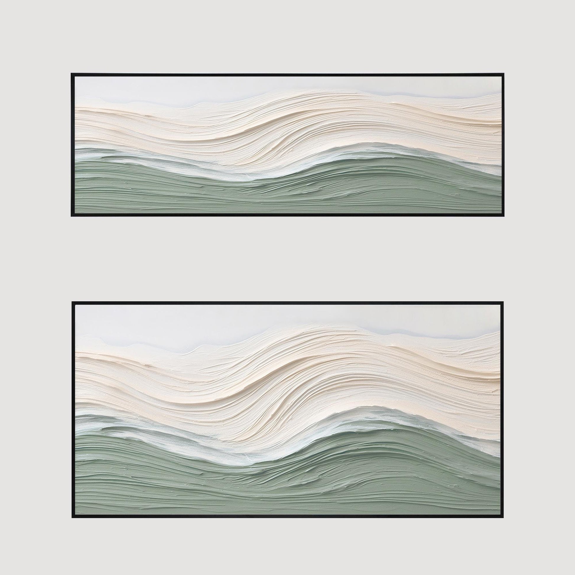 Sage Green Beige Ocean Waves Thick Textured Wall Art, Original Sea Abstract Hori #14