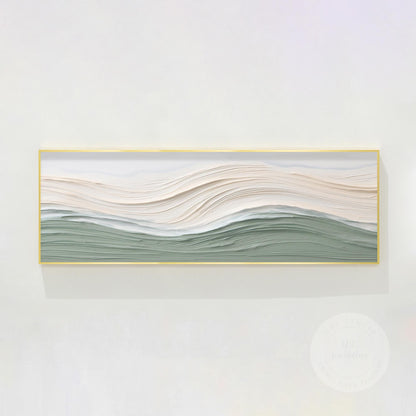 Sage Green Beige Ocean Waves Thick Textured Wall Art, Original Sea Abstract Hori #10