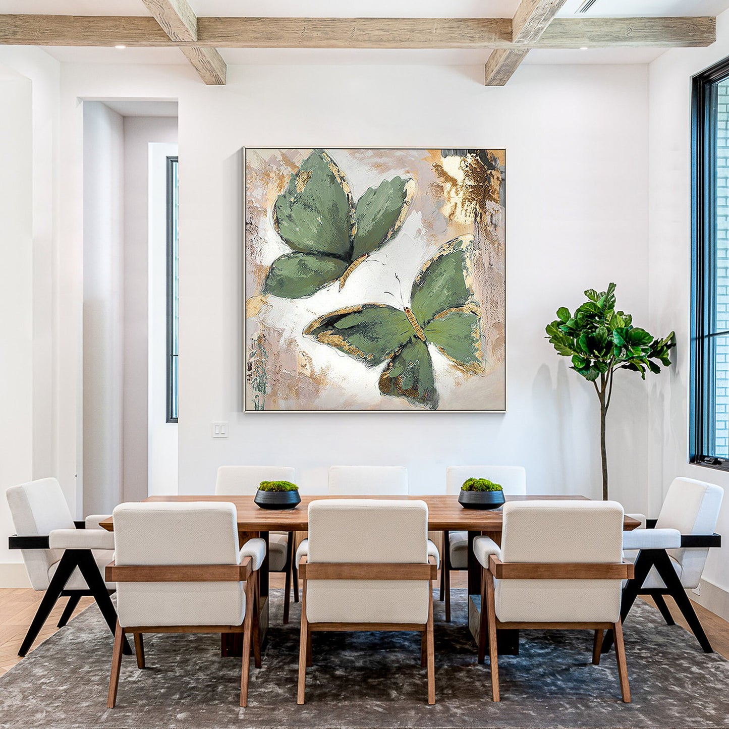 Sage Green Butterfly Painting: Square Framed Wall Art #2