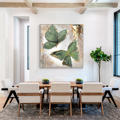 Sage Green Butterfly Painting: Square Framed Wall Art #2