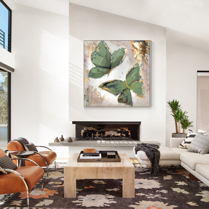Sage Green Butterfly Painting: Square Framed Wall Art #3