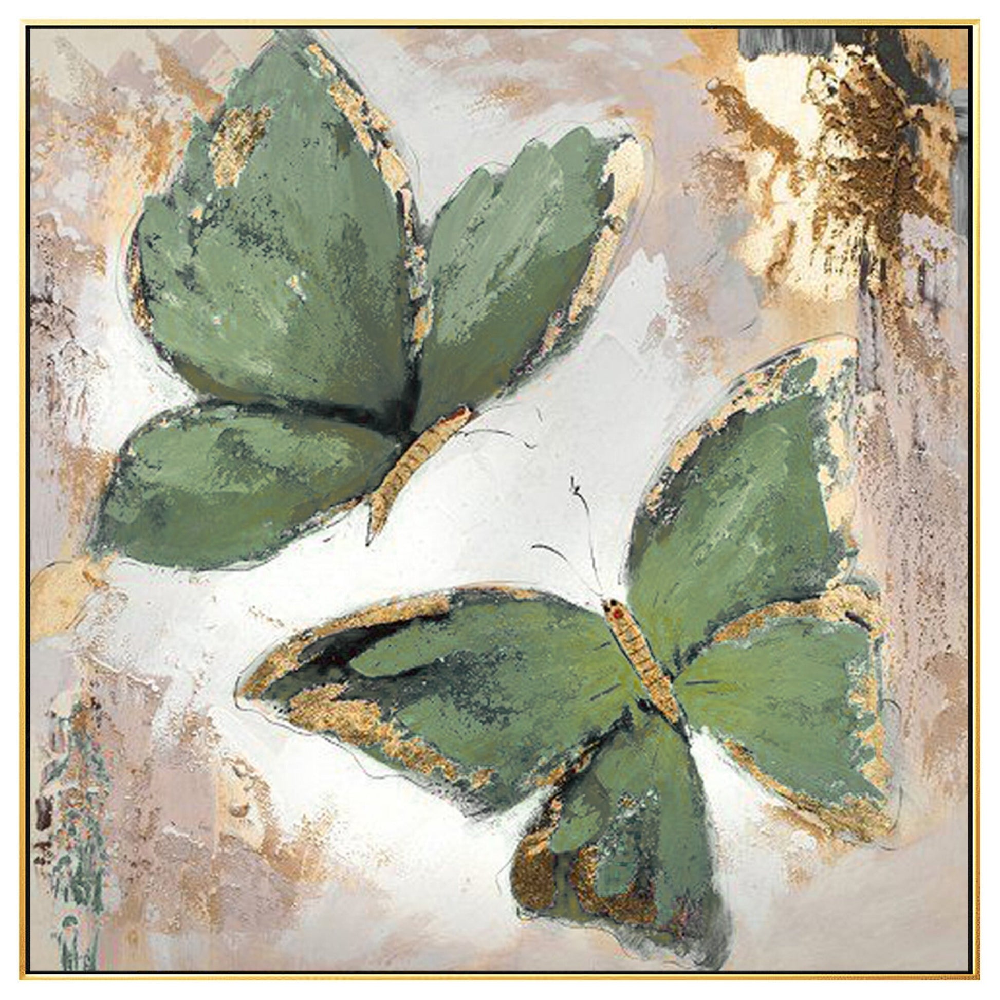 Sage Green Butterfly Painting: Square Framed Wall Art #7