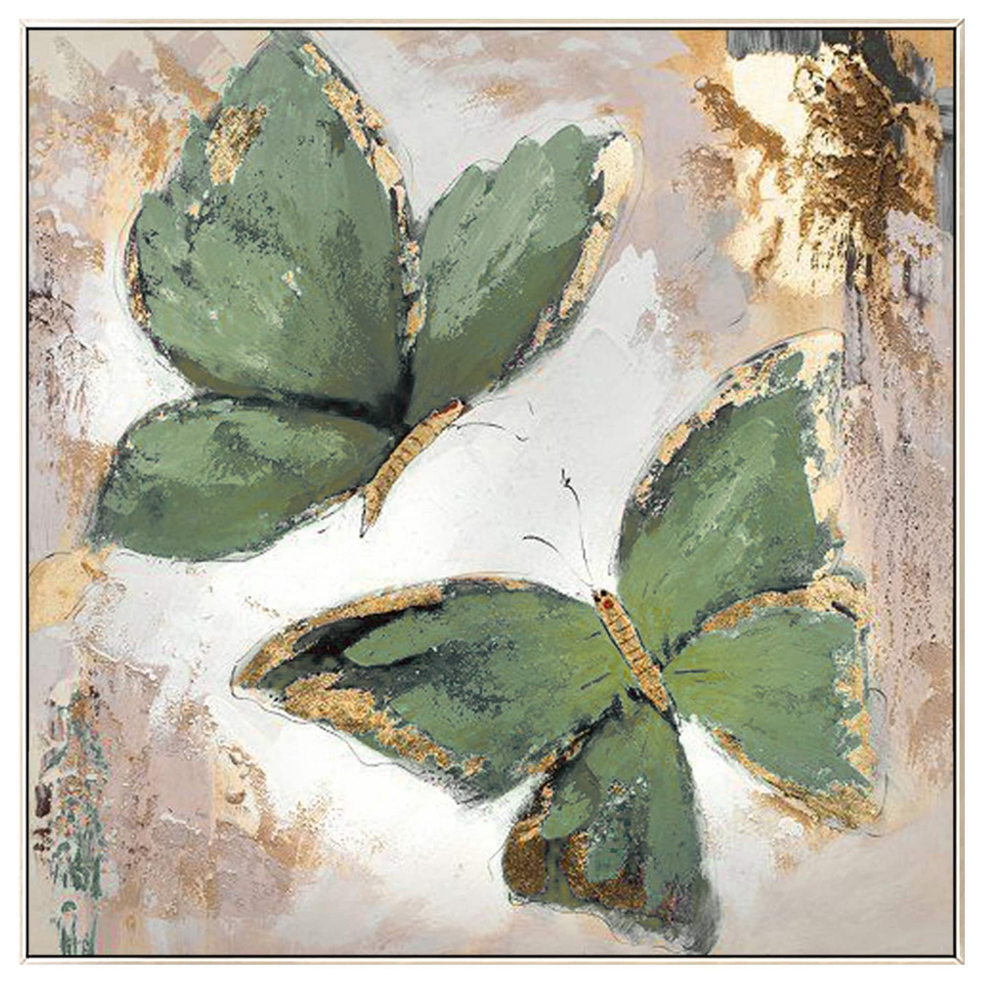 Sage Green Butterfly Painting: Square Framed Wall Art #8