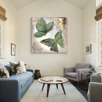 Sage Green Butterfly Painting: Square Framed Wall Art #1