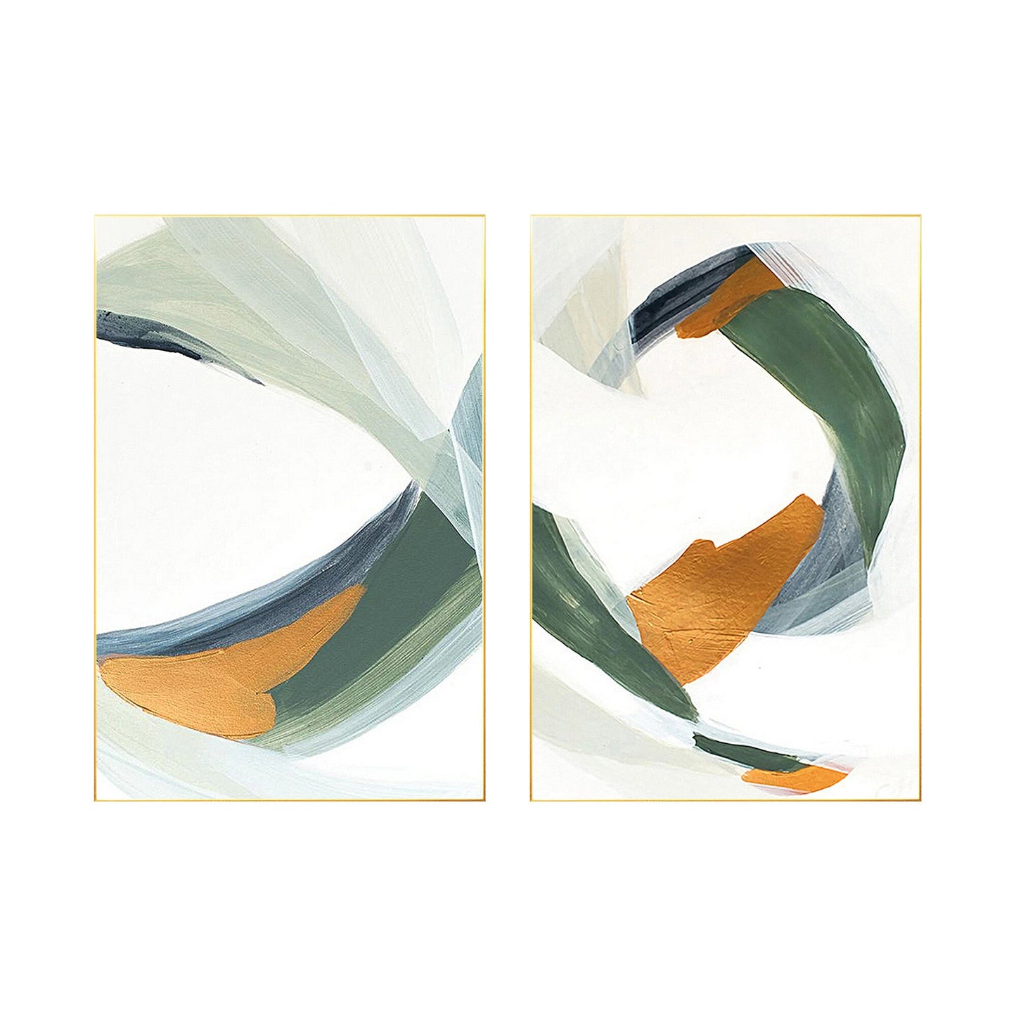 Sage Green Gold Minimalist Painting On Canvas Set of 2 Pieces Sage Green Paintin #7