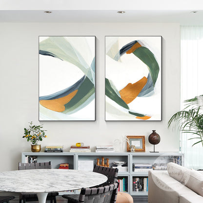 Sage Green Gold Minimalist Painting On Canvas Set of 2 Pieces Sage Green Paintin #1