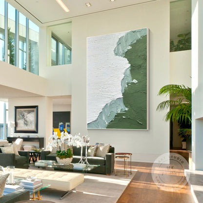 Sage Green Minimalist Texture Painting: Abstract Canvas Wall Art #2