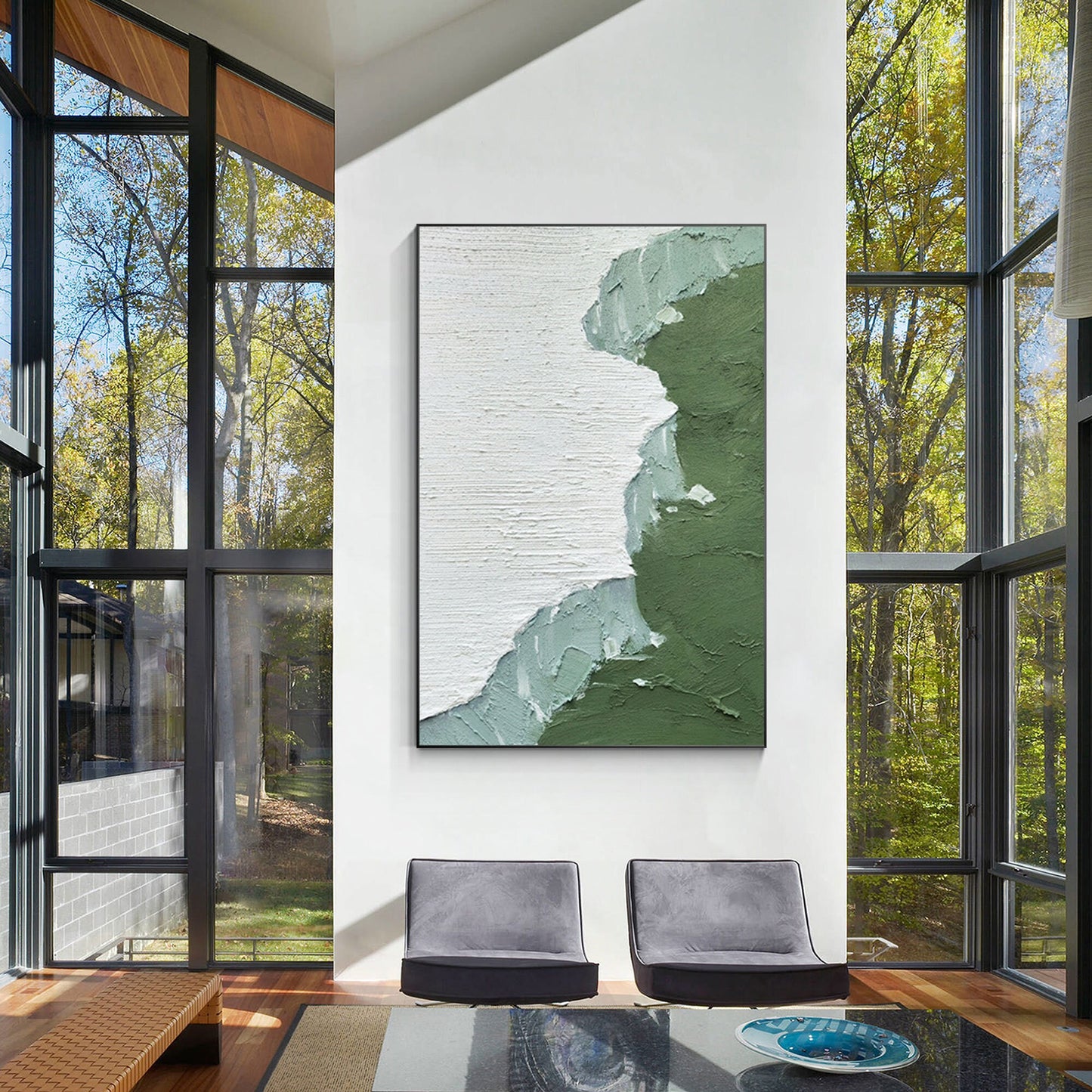 Sage Green Minimalist Texture Painting: Abstract Canvas Wall Art #3