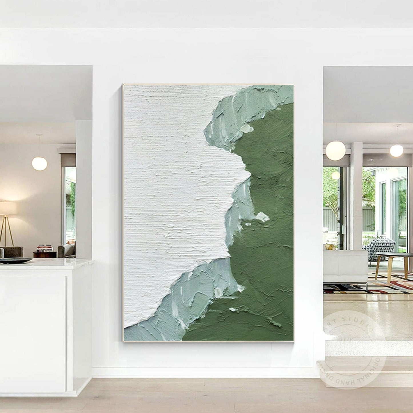 Sage Green Minimalist Texture Painting: Abstract Canvas Wall Art #1