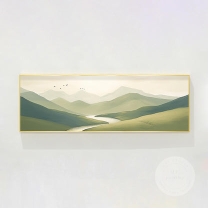 Sage Green Mountain Landscape Painting: Large Horizontal Canvas Art #7