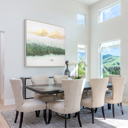 Sage Green Mountain Painting Canvas: Square Framed Texture Wall Art #4