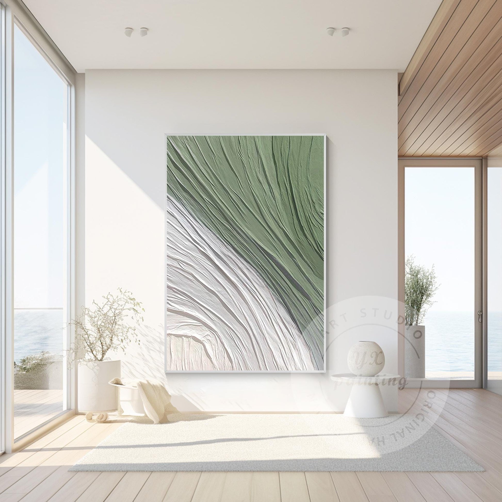 Sage Green Textured Wall Art: Nordic Minimalist Original Painting #2