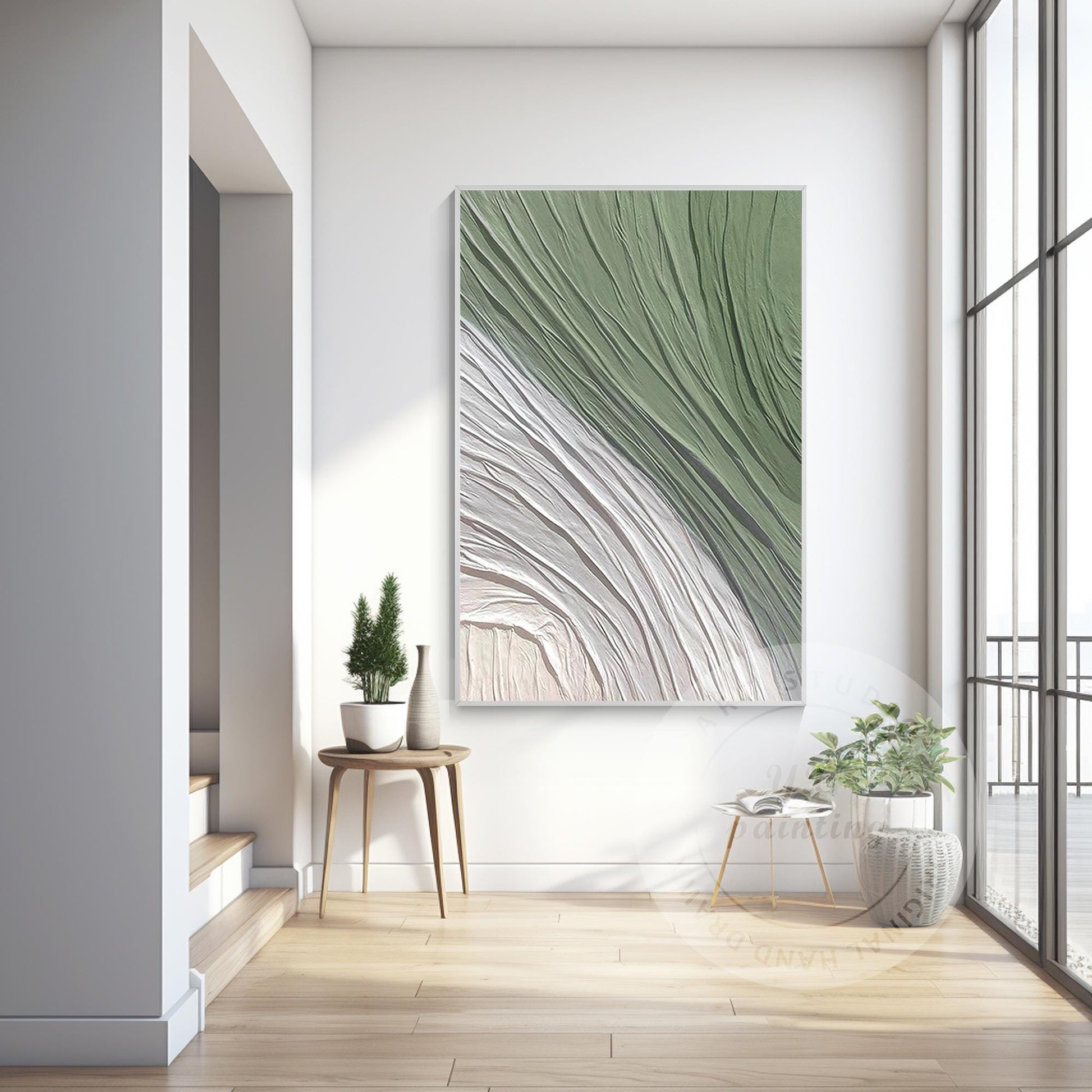 Sage Green Textured Wall Art: Nordic Minimalist Original Painting #4