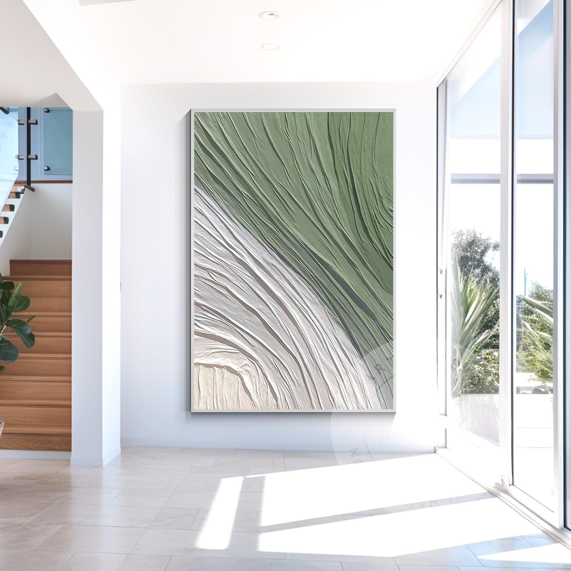 Sage Green Textured Wall Art: Nordic Minimalist Original Painting #5