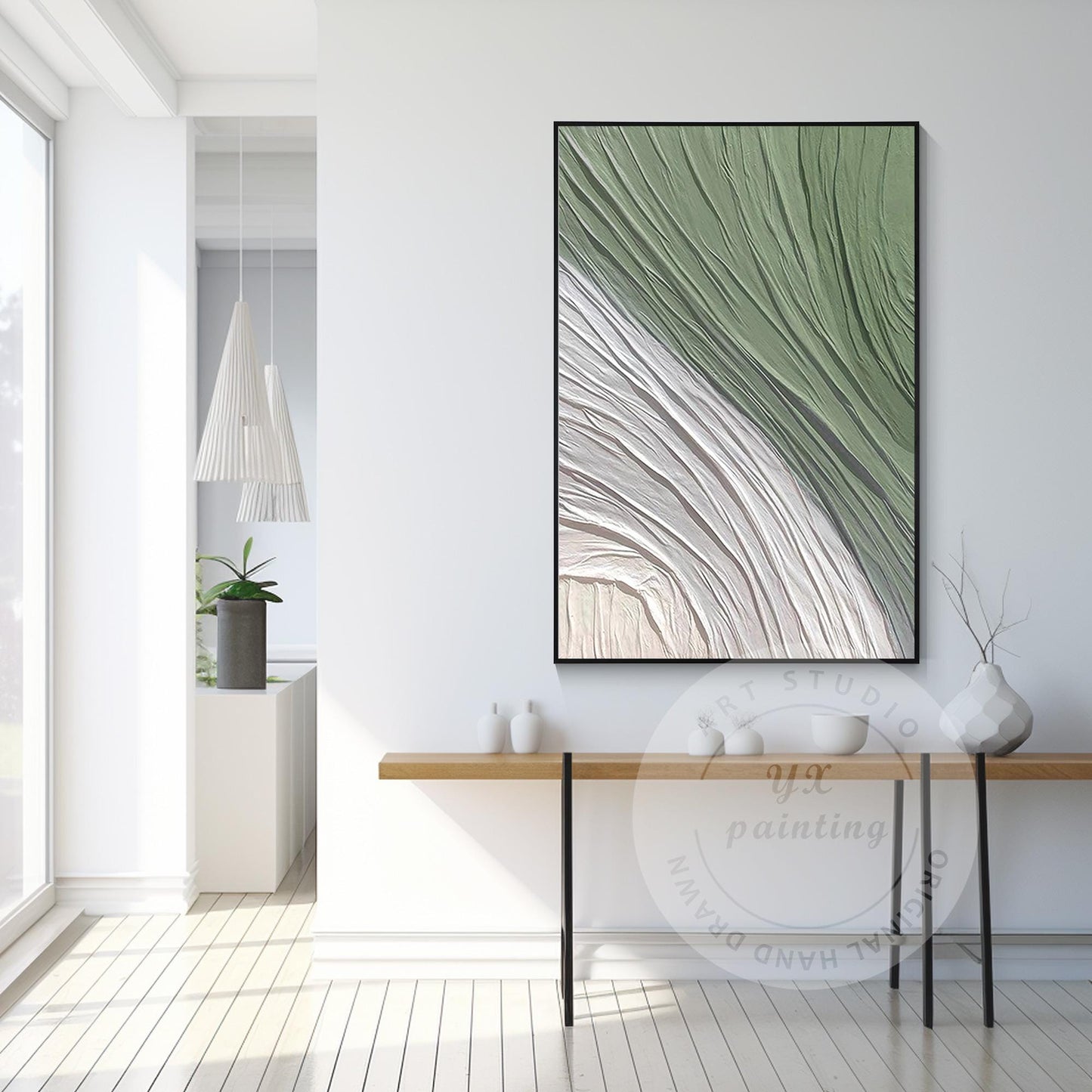 Sage Green Textured Wall Art: Nordic Minimalist Original Painting #6