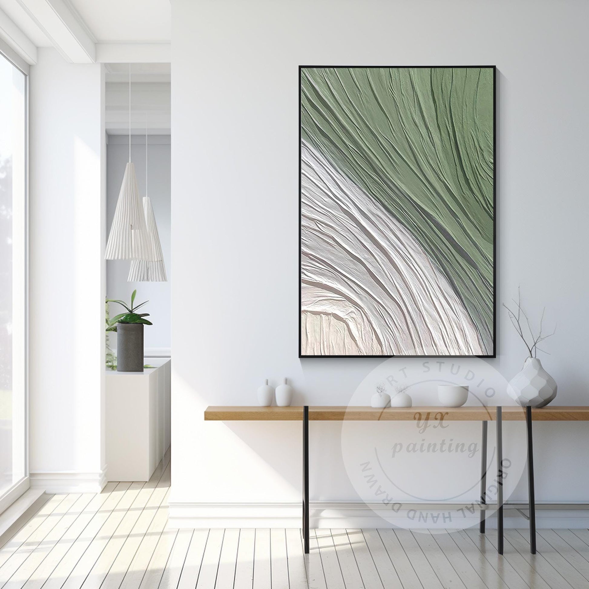 Sage Green Textured Wall Art: Nordic Minimalist Original Painting #6