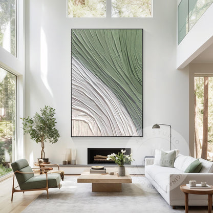 Sage Green Textured Wall Art: Nordic Minimalist Original Painting #1