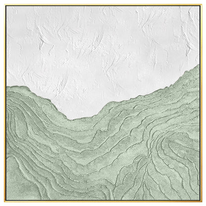 Sage Green White Wall Art, Mountain Range Landscape, Heavy Texture Square Framed #7