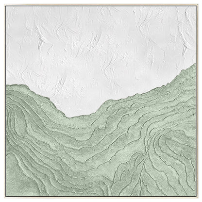 Sage Green White Wall Art, Mountain Range Landscape, Heavy Texture Square Framed #8