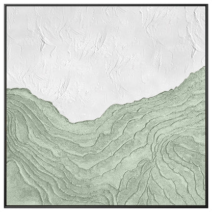 Sage Green White Wall Art, Mountain Range Landscape, Heavy Texture Square Framed #9