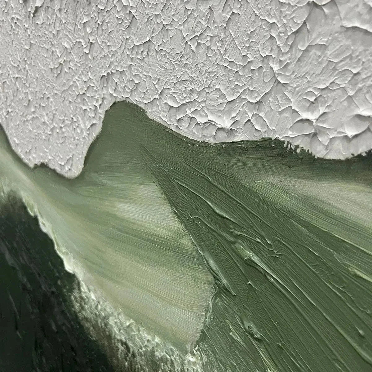 SAGE RIVER: Green and White Abstract Landscape Impasto Painting for Living Room | rectangular format, hand-painted canvas edge