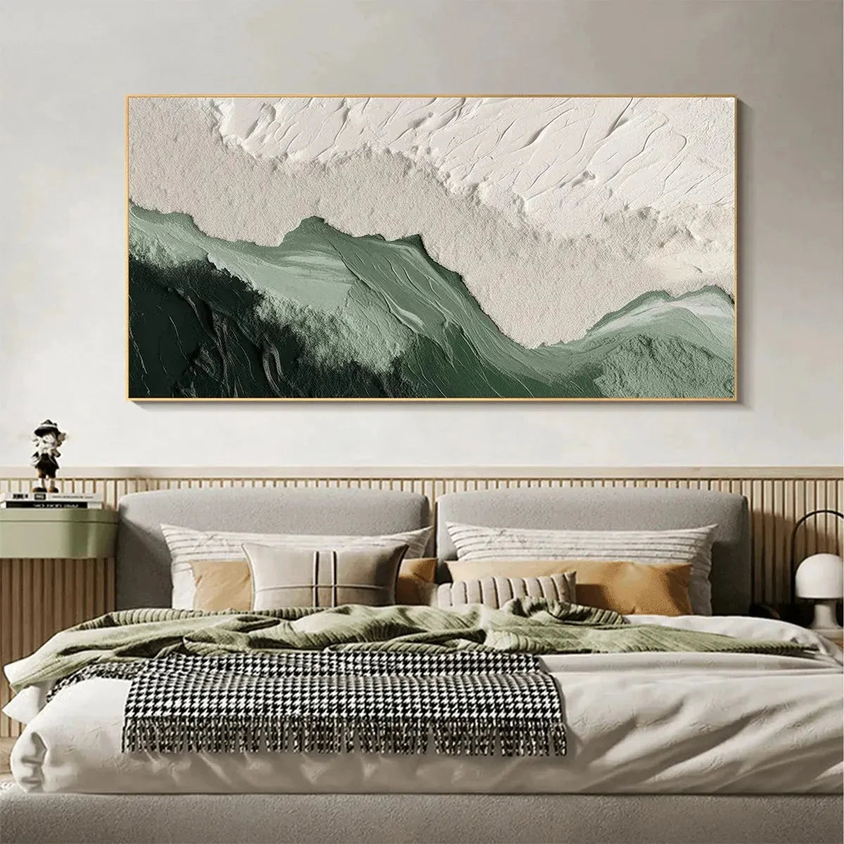 SAGE RIVER: Green and White Abstract Landscape Impasto Painting for Living Room | rolled canvas, ready for custom framing