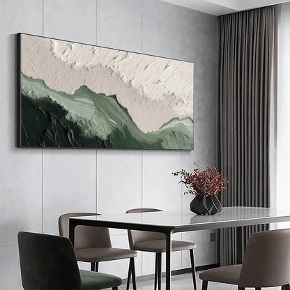 SAGE RIVER: Green and White Abstract Landscape Impasto Painting for Living Room | Abstract mood, soft natural light studio shot