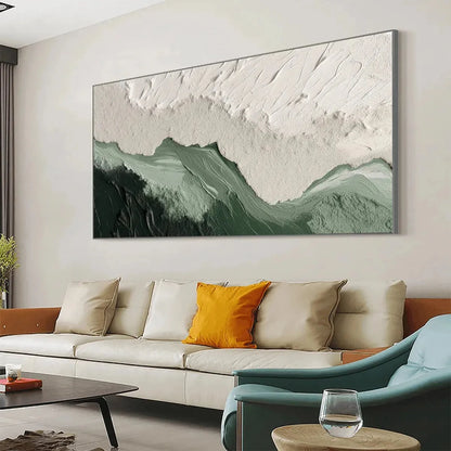 SAGE RIVER: Green and White Abstract Landscape Impasto Painting for Living Room | green palette, original oil on stretched canvas art