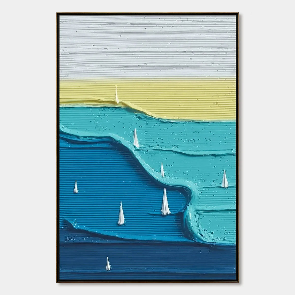 SAILBOAT SERENITY: Textured Minimalist Abstract Seascape Painting | hanging in living room, Minimalist wall art