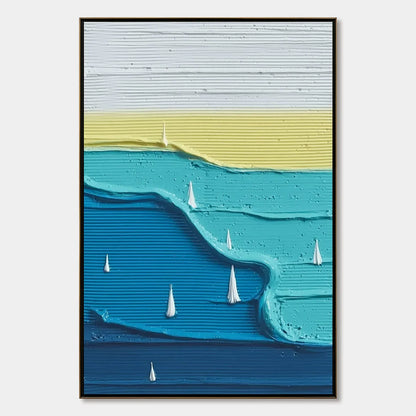 SAILBOAT SERENITY: Textured Minimalist Abstract Seascape Painting | hanging in living room, Minimalist wall art