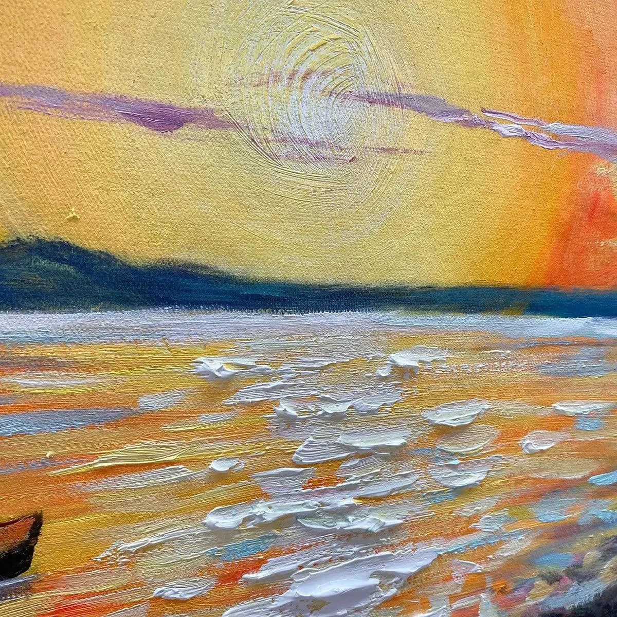 SAILING AT SUNSET: Vibrant Seascape Painting, Panoramic Canvas, Coastal Wall Art | rolled canvas, ready for custom framing