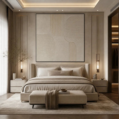 SANCTUARY: Large Square Textured Wabi Sabi Abstract Painting | gold frame stretched on neutral wall