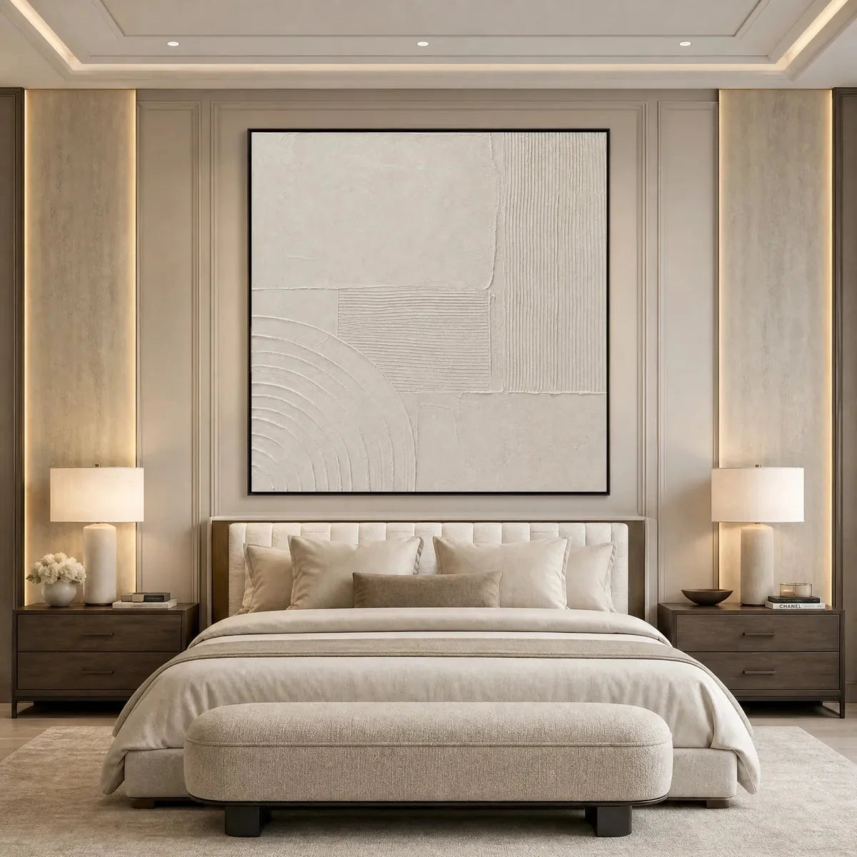 SANCTUARY: Textured Wabi Sabi Minimalist Abstract Painting | gold frame stretched on neutral wall