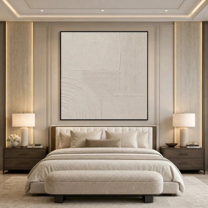 SANCTUARY: Textured Wabi Sabi Minimalist Abstract Painting | gold frame stretched on neutral wall