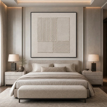 SANCTUARY: Textured Wabi-Sabi Minimalist Abstract Painting | gold frame stretched on neutral wall