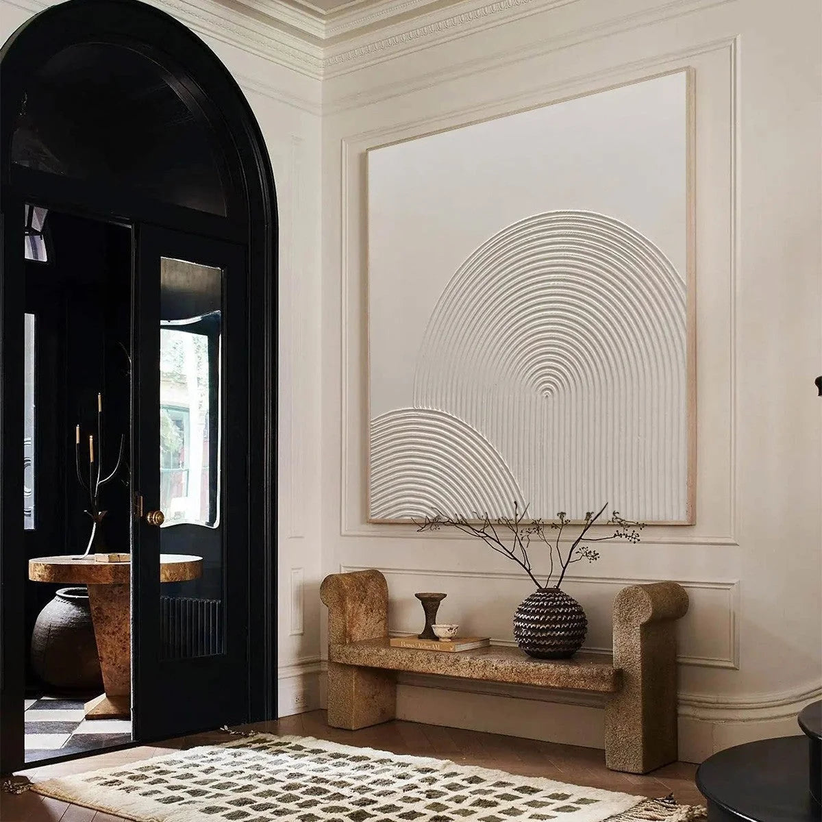 SANDSTONE ARCHES: Textured Minimalist Abstract Oil Painting | gold frame stretched on neutral wall