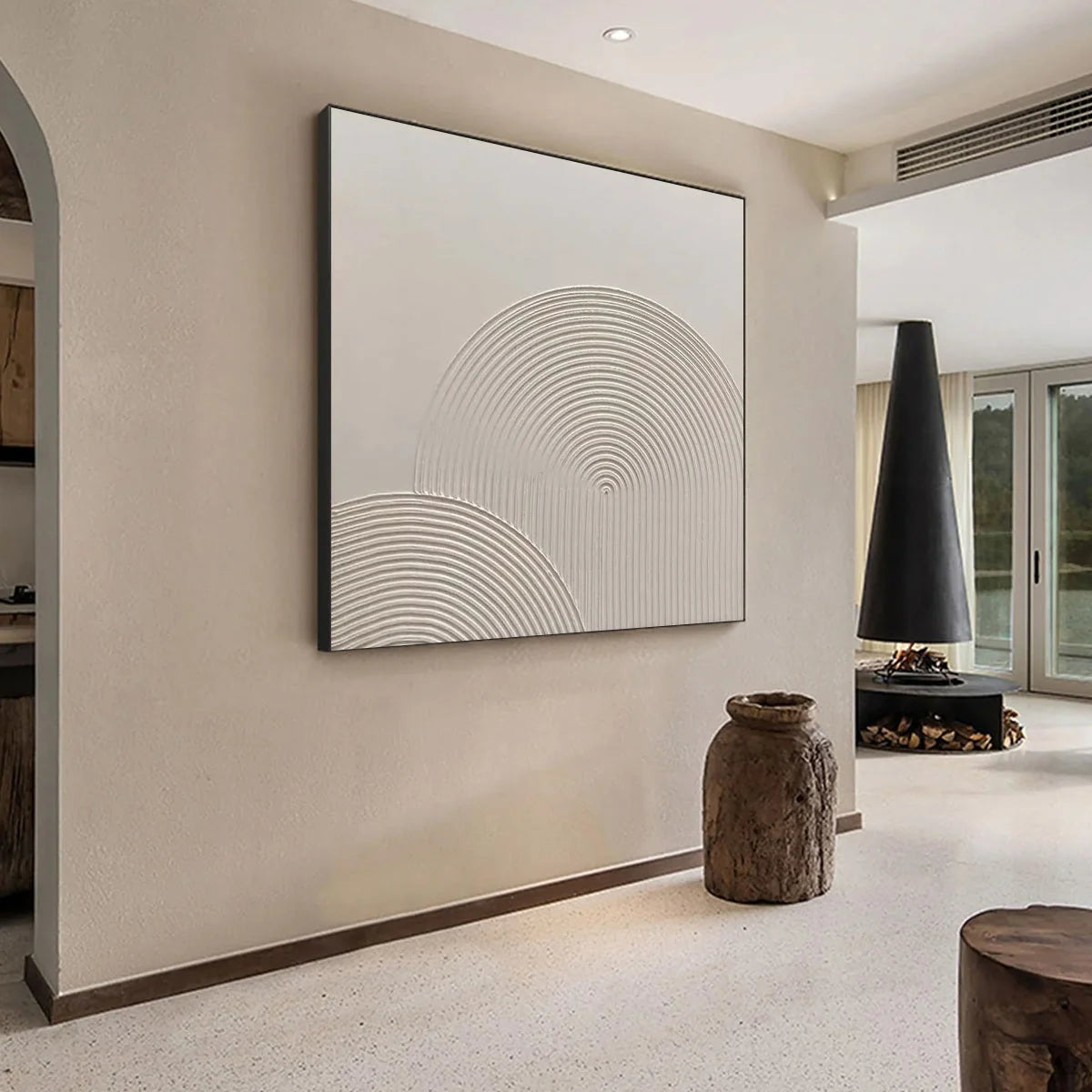 SANDSTONE ARCHES: Textured Minimalist Abstract Oil Painting | Minimalist mood, soft natural light studio shot