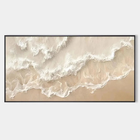 SANDY WHISPERS: Minimalist Beach Waves Painting, Horizontal Wall Art | hanging in living room, Minimalist wall art