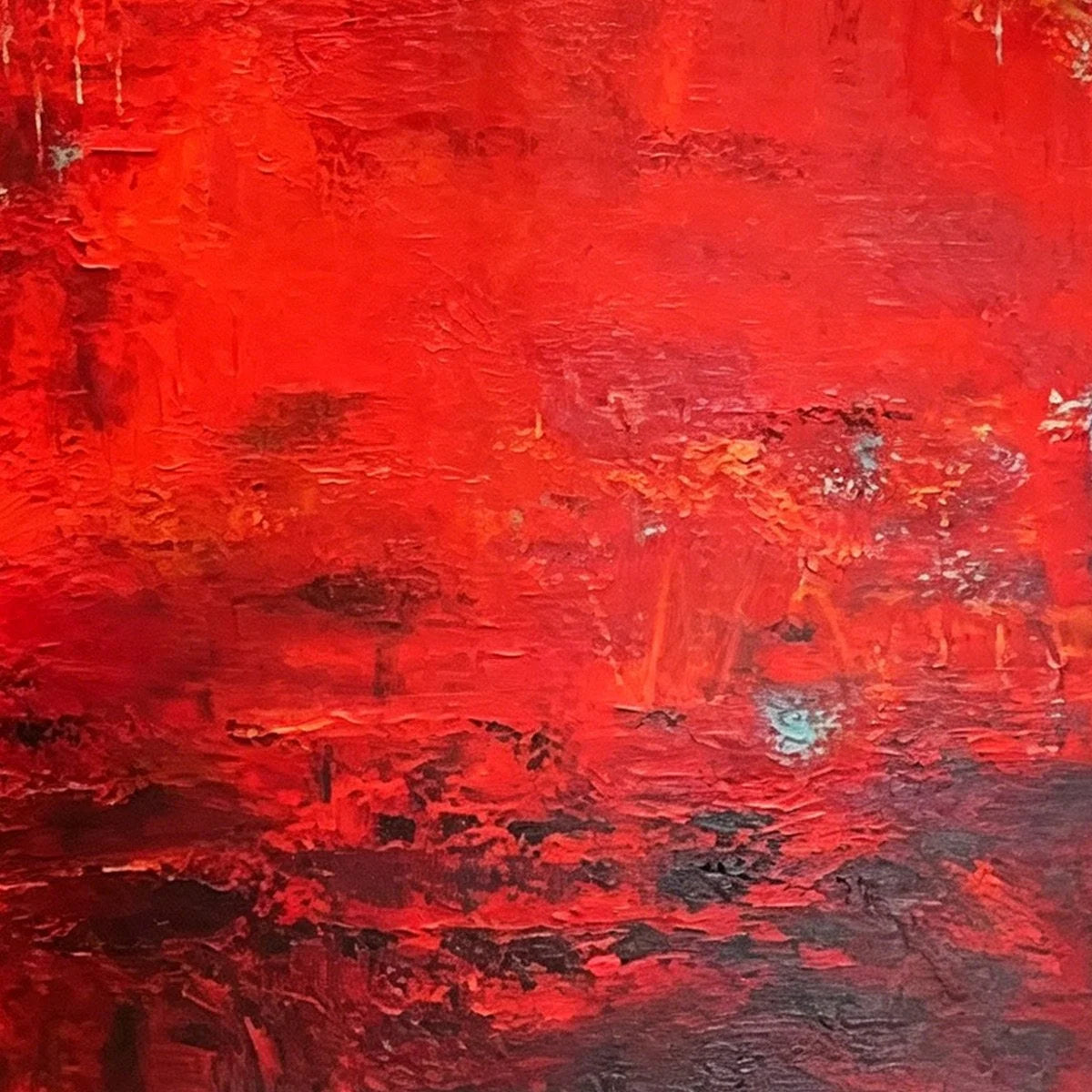 SCARLET HORIZON: Large Vertical Red Abstract Textured Oil Painting | rolled canvas, ready for custom framing