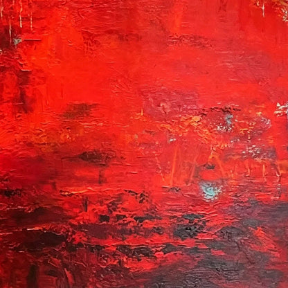 SCARLET HORIZON: Large Vertical Red Abstract Textured Oil Painting | rolled canvas, ready for custom framing