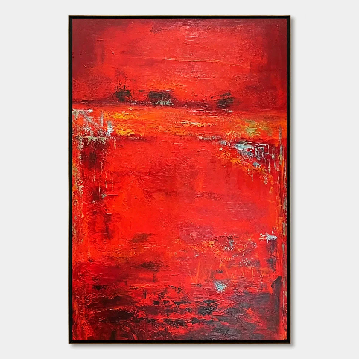 SCARLET HORIZON: Large Vertical Red Abstract Textured Oil Painting | hanging in living room, Abstract wall art