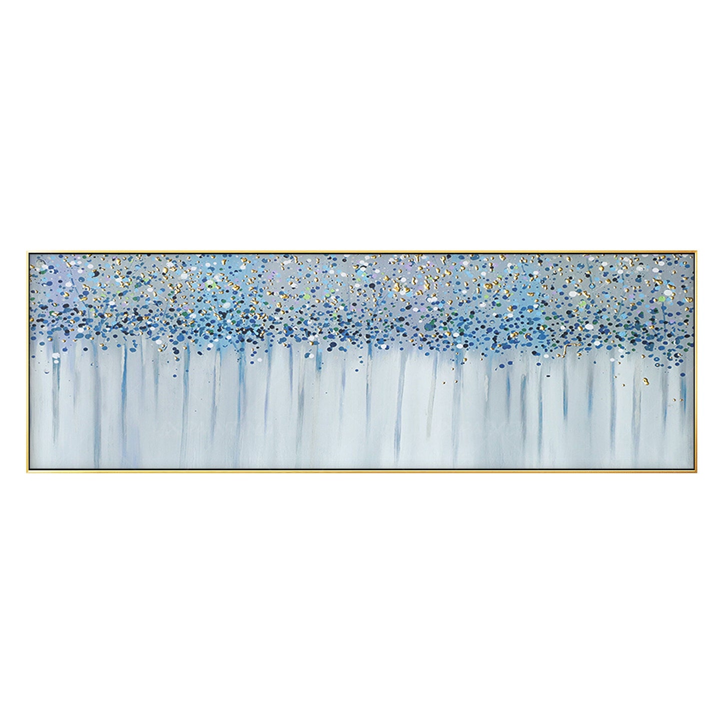 Schilderij Blue Gold Blossom: abstracte bloemencanvas met textuur #16