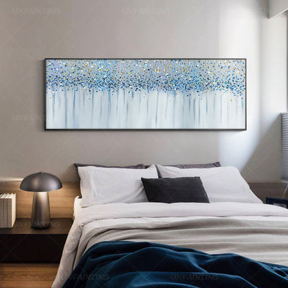 Schilderij Blue Gold Blossom: abstracte bloemencanvas met textuur #4